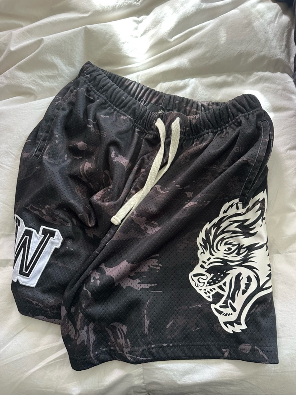 Darc Sport Black Athletic Shorts with White Wolf Graphic